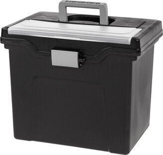 Iris Usa Portable Letter Size File Box with Built-In Organizer Lid and Handle for Hanging Folders, Large, Black