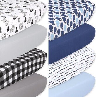 The Woodland Animals and Nautical Fitted Crib Sheets for Boys, 8-Pack Set, Black, White, Blue