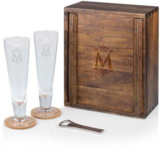Monogram Pilsner Beer Glass Gift Set, Acacia Wood