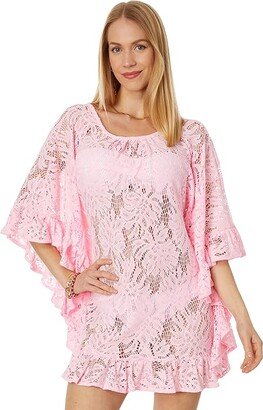 Atley Ruffle Cover-Up (Peony Pink Paradise Found Lace) Women's Swimwear