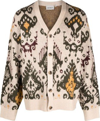 V-neck jacquard-pattern cardigan