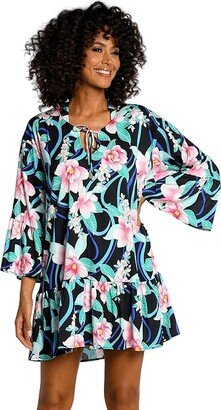 Nightfall Blooms Flounce Tunic (Black) Women's Swimwear