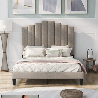 AOOLIVE Full Size Upholstered Platform Bed,No Box Spring Needed,Beige