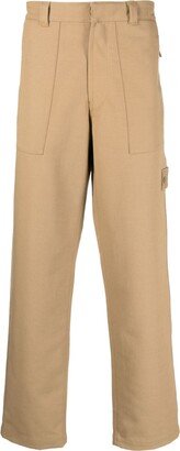 Compass-patch straight-cut pants