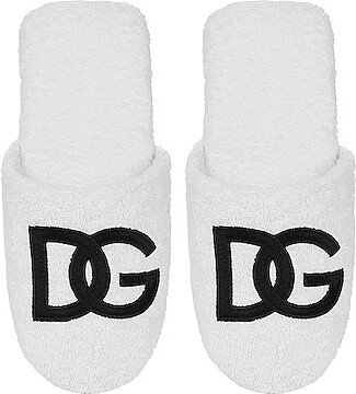 Dolce & Gabbana Casa Logo Terrycloth Slippers in White