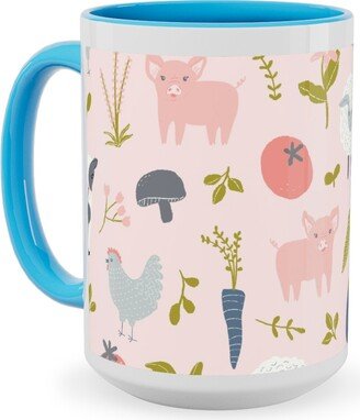 Mugs: Farm Life - Pink Ceramic Mug, Light Blue, 15Oz, Pink