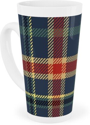 Mugs: Navy Blue And Pine Plaid Tall Latte Mug, 17Oz, Multicolor