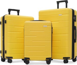 GREATPLANINC Luggage Sets 3 Piece Suitcase Set 20/24/28,Carry on Luggage Airline Approved,Hard Case with Spinner Wheels,Yellow and Black