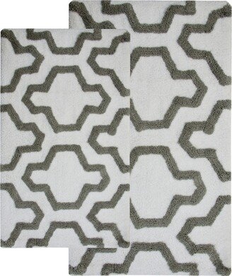 Quatrefoil 24' x 17 and 34' x 21' Non-Skid Cotton Bath Rug - White/gray