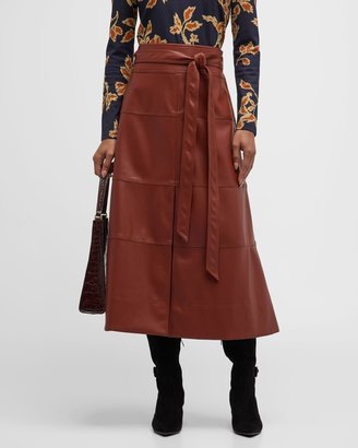 Hudson Faux Leather Belted Tiered Seam Midi Skirt