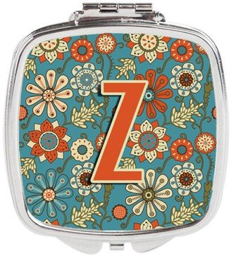 CJ2012-ZSCM Letter Z Flowers Retro Blue Compact Mirror