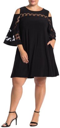 Jewel Neck Cold Shoulder Three-Quarter Sleeve Dress