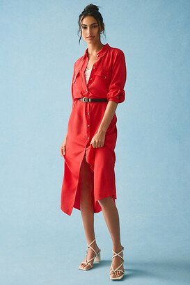 By Anthropologie Long-Sleeve Silk Shirt Dress