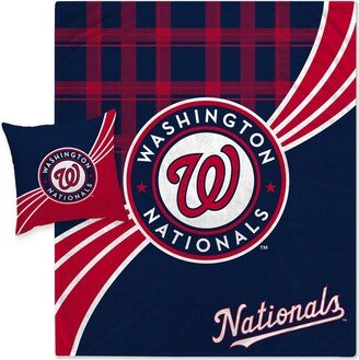 Washington Nationals Plaid Wave Flannel Fleece Blanket and Pillow Combo Set