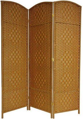 Handmade Wood and Fiber Diamond Weave 6-foot Room Divider