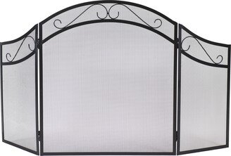 Sunnydaze Decor Steel Elegant Scroll 3-Panel Fireplace Screen