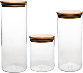 Amici Home Yosemite Glass Canister, Set of 3, Food Storage Jar w/ Airtight Seal Wood Lid for Dry Food, Tea, Coffee, Spices and More, 28, 48 & 56 oz.