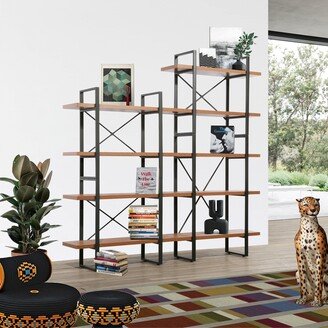 Davee Furniture Mryna Adjustable JD Walnut Wood and Metal Step Display and Steel Etagere Bookcase - Left - 71.06'' x 70.86'' x 12.52''