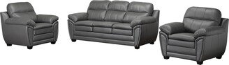 Marcus Premium Grey Top Grain Leather Sofa and Two Chairs