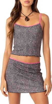 EDIKTED Lele Animal Print Ribbed Crop Camisole