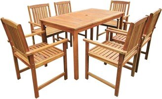 7 Piece Patio Dining Set Solid Acacia Wood Outdoor Garden Brown/Gray - 55.1 x 31.4 x 29.1