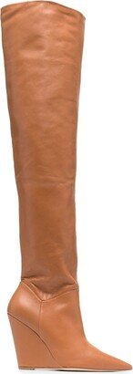 Pointed Leather Knee-High Boots