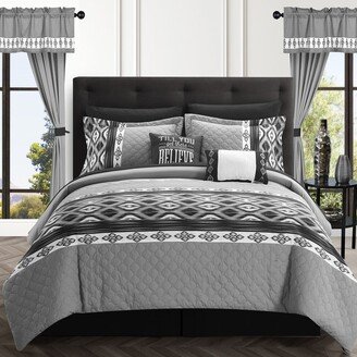 Chic Home Design Sevrin 20 Piece Comforter Set Color Block Geometric Ikat Embroidered Bed In A Bag Bedding