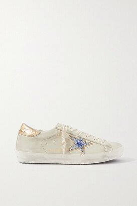 Superstar Crystal-embellished Distressed Leather Sneakers - Off-white