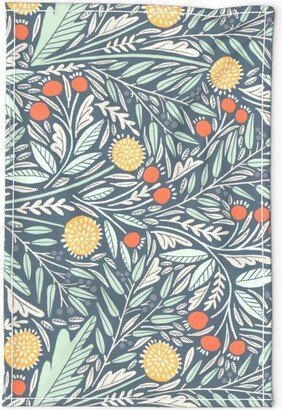 Modern Botanical Tea Towel - Astrid By Amy Maccready Dandelions Yellow Orange Blue Rosehips Linen Cotton Canvas Spoonflower