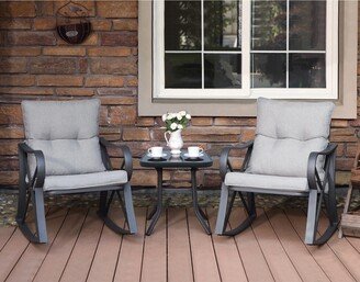 3-piece Outdoor Rocking Chair Chat Set with Side Table