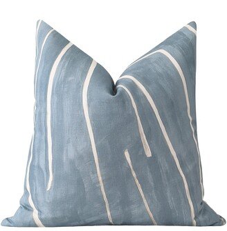 Contemporary Blue Linen Pillow Cover, Graffito Sky Cream Abstract 16 18 20 22 Kelly Wearstler