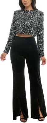 Alex & Sophia Alex Sophia Juniors Imitation Pearl Velvet Top Velvet Pull On Pants