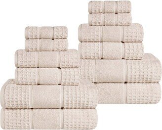 12Pc Zero Twist Cotton Waffle Honeycomb Plush Soft Absorbent Towel Set-AD