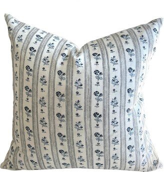 Floral Stripe Designer Pillow | Throw Pillows Schumacher Cabanon in Bleu Pillowcase For Chair, Bed, Couch By Bela Design