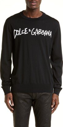 Logo Print Crewneck Virgin Wool Sweater