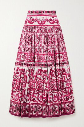 Tiered Printed Cotton-poplin Maxi Skirt - Pink