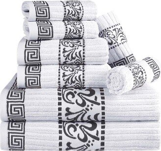 Athens Cotton 8Pc Towel Set With Greek Scroll & Floral Pattern-AK