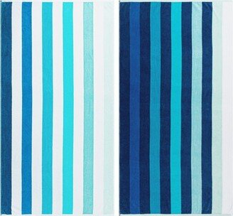 Coastal Blues Cotton Oversized Reversible Beach Towel Set of 2, Blue - Blue Nile Mills