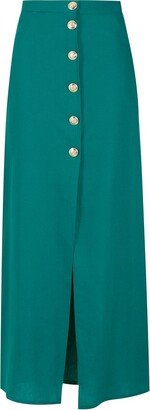 Buttoned-Up Stretch-Linen Full Skirt