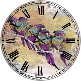 Designart Purple Parrots Oversized Cottage Wall Clock - 36 x 36