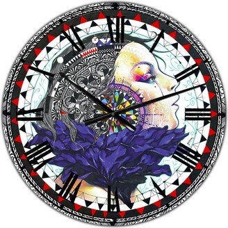 Designart Urban Girl Mandala Large Modern Wall Clock - 36