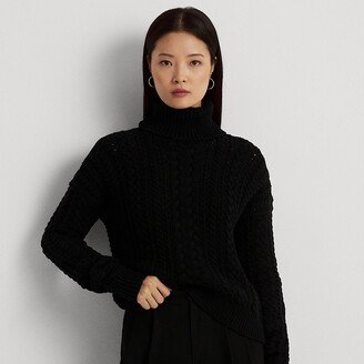 Ralph Lauren Cable-Knit Cotton-Blend Turtleneck-AA