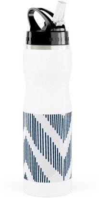 Photo Water Bottles: Ikat - Navy Stainless Steel Water Bottle With Straw, 25Oz, With Straw, Blue