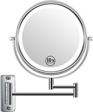 Simplie Fun 8-inch Wall Mounted Makeup Vanity Mirror, 3 colors Led lights, 1X/10X Magnification Mirror, 360Â° Swivel with Extension Arm (Chrome Finish)