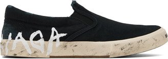 Black Paris Graffiti Slip-On Sneakers