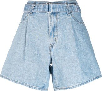 Belted-Waist Denim Shorts