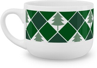 Mugs: Christmas Tree Checkers - Green Latte Mug, White, 25Oz, Green