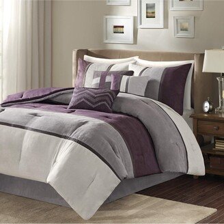 Gracie Mills Palisades 7 Piece Faux Suede Comforter Set, Purple - Queen