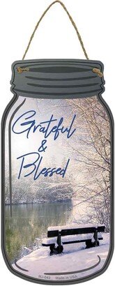 Winter Grateful & Blessed Novelty Metal Mason Jar Sign