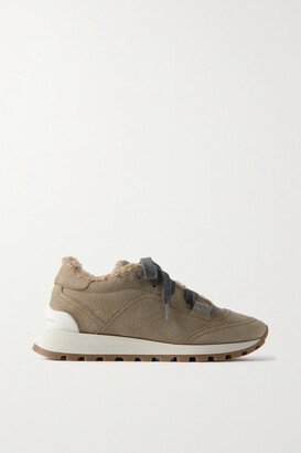 Shearling-lined Suede Sneakers - Brown